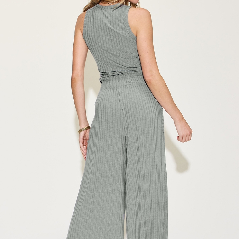 Gray Ribbed Tank and Wide Leg Pants Set - Picture 10 of 10